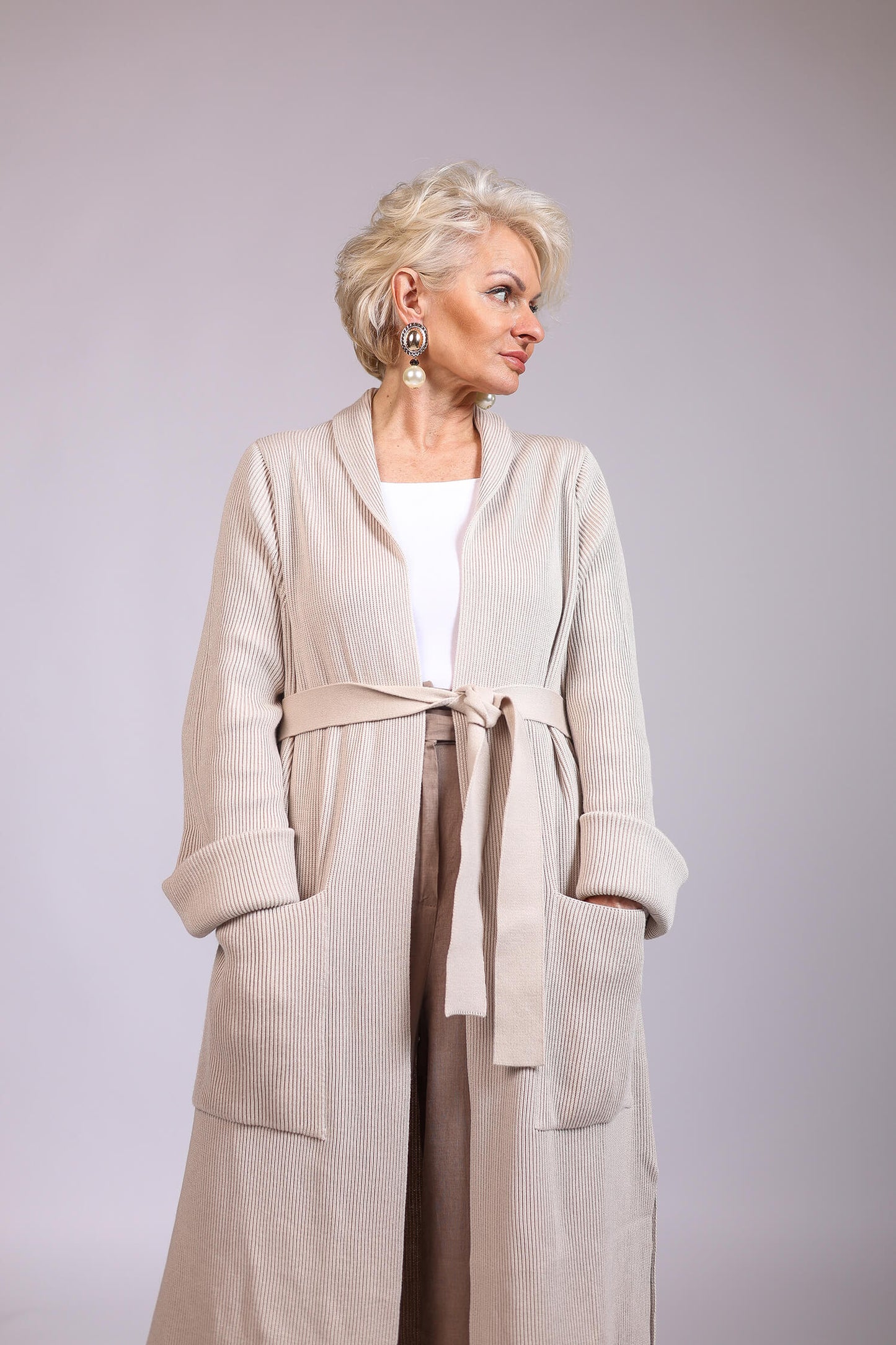 Długi kardigan z dwoma kieszeniami Hanna